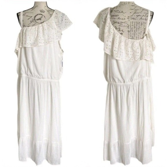 Old Navy Dress Lot of 2 size 3X White Yellow Floral Boho One Shoulder Vacation - Picture 10 of 16